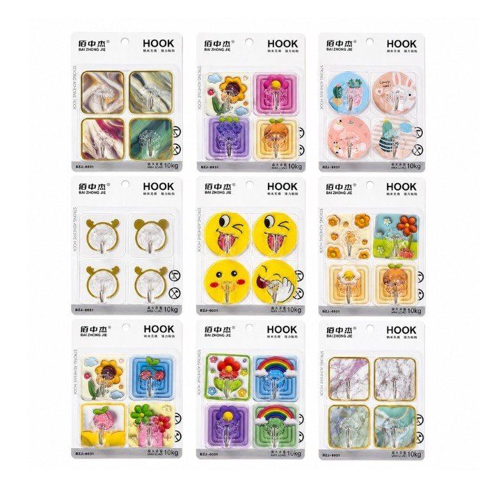 Adhesive Hook - 4 pcs Flat Printed