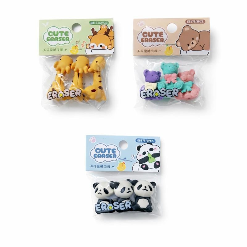 3 Pcs Panda Eraser Pack