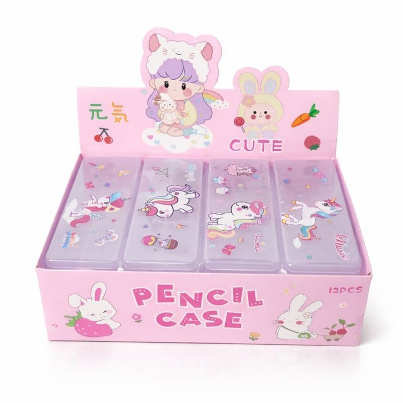Plastic Transparent Pencil Box - 3 (Both Side Open)