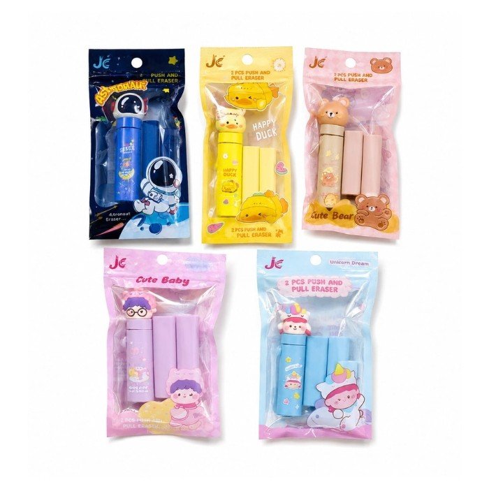 2 Pcs Push Pull Eraser Set (Pouch Pack)
